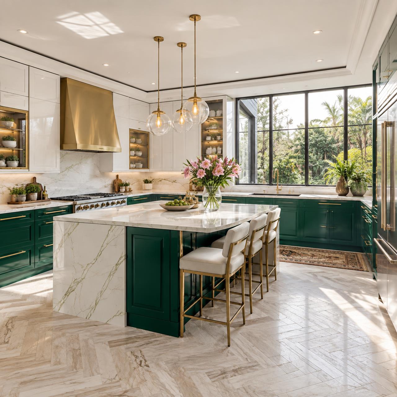 Emerald and marble kitchen design inspiration